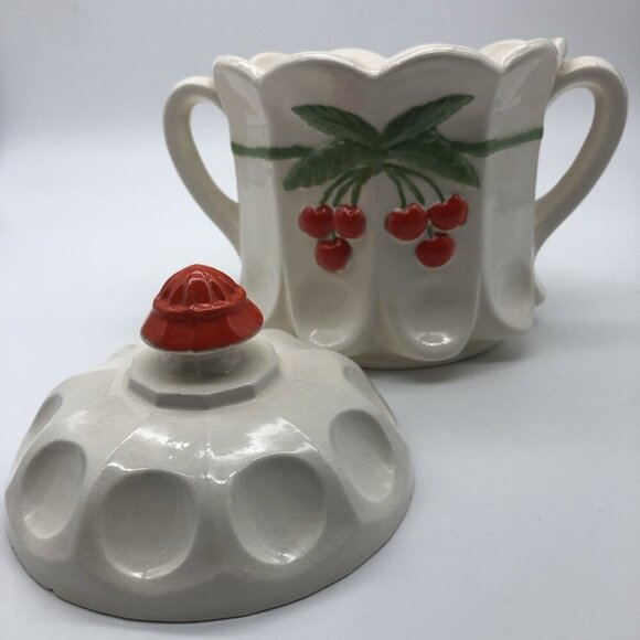 Vintage Westmoreland Hand Painted Cherry Thumbprint Panel Cookie Jar With Lid - Picture 7 of 13